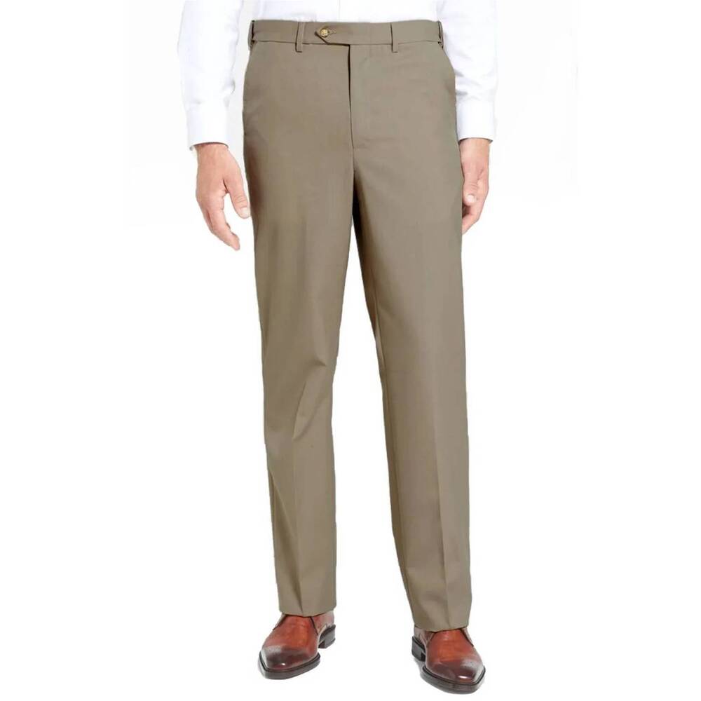 NEW BERLE polyester wool tropical trousers in tan